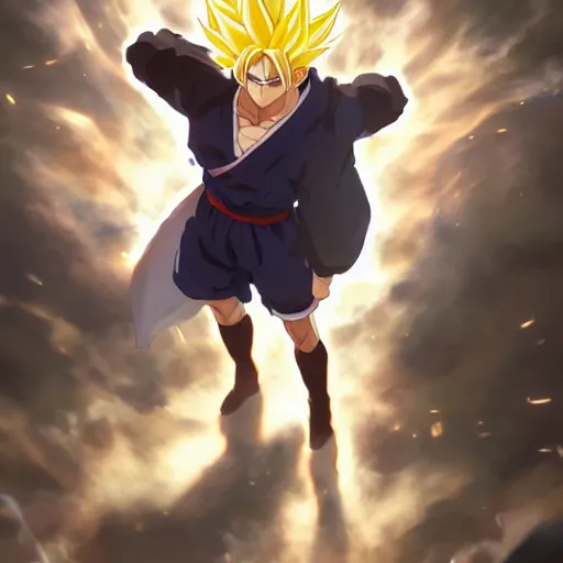 Image similar to full body character concept art, anime key visual of messi going super saiyan, delicate features finely detailed perfect face, gapmoe yandere grimdark, trending on pixiv fanbox, painted by greg rutkowski makoto shinkai takashi takeuchi studio ghibli