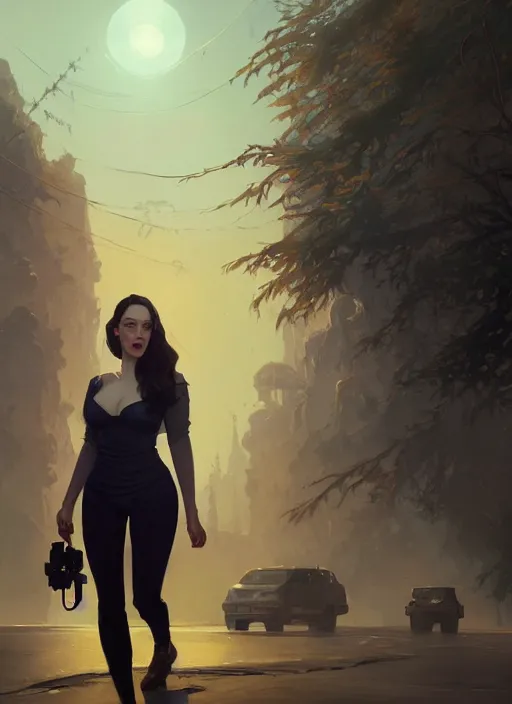 Image similar to Highly detailed portrait of Kat Dennings, in GTA V, Stephen Bliss, unreal engine, fantasy art by Greg Rutkowski, Loish, Rhads, ferdinand knab, Makoto Shinkai and Lois van baarle, ilya kuvshinov, rossdraws, Tom Bagshaw, global illumination, radiant light, detailed and intricate environment