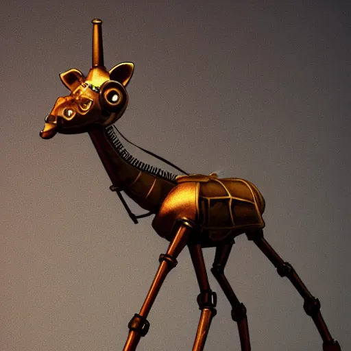 Prompt: a steampunk robotic giraffe, dark background, super - detailed, photo - realistic,