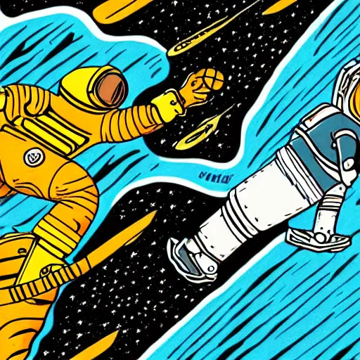 Image similar to colorful illumination animation, mcbess illustration, an astronaut drifting through space