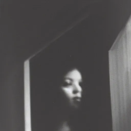 Image similar to beautiful 3 5 mm black and white photo of a woman standing by a window, by maya deren