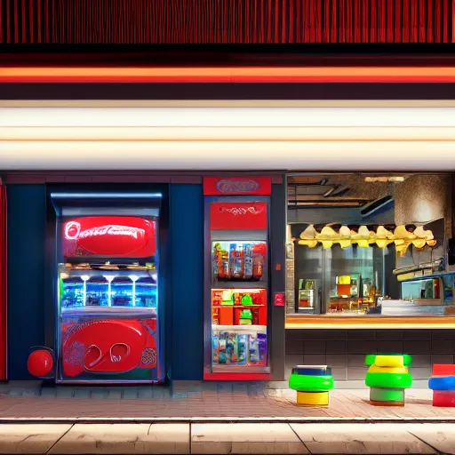 Prompt: burger, splash, burger machine, align art, 3 d render, incredible details, highly detailed, photorealistic, disney pixar, smooth, octane render, iridescent, 8 k