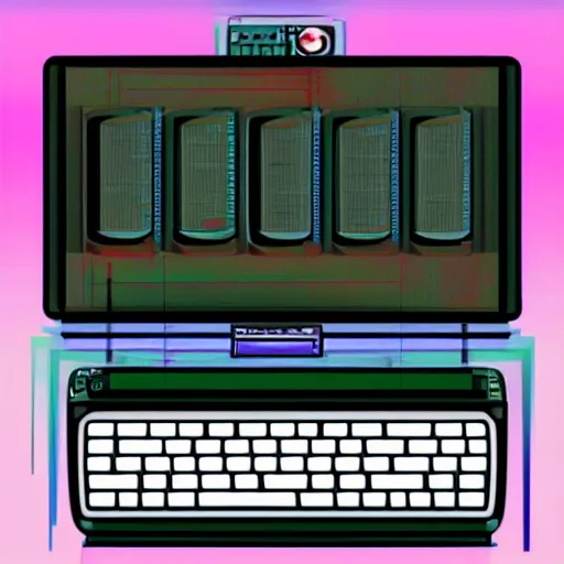 Prompt: a computer from the 9 0 s in the style of vaporwave