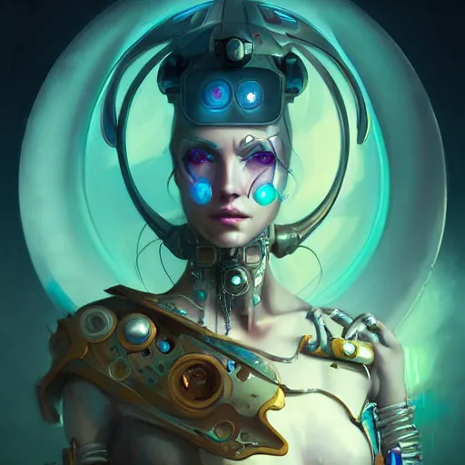 Image similar to a portrait of a beautiful cybernetic gypsy, cyberpunk concept art by pete mohrbacher and wlop and artgerm and josan gonzales, digital art, highly detailed, intricate, sci-fi, sharp focus, Trending on Artstation HQ, deviantart, unreal engine 5, 4K UHD image