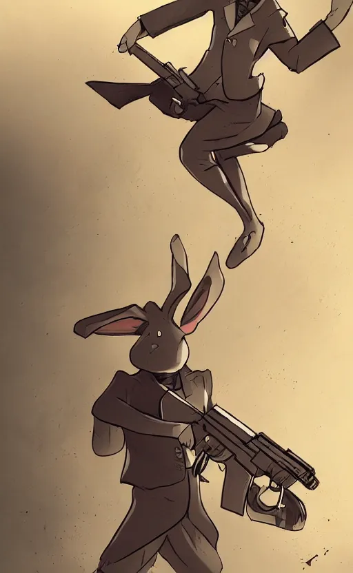 Prompt: rabbit hitman, comic strip style, dynamic lighting, fantasy concept art, trending on art station, stunning visuals, creative, cinematic, ultra detailed