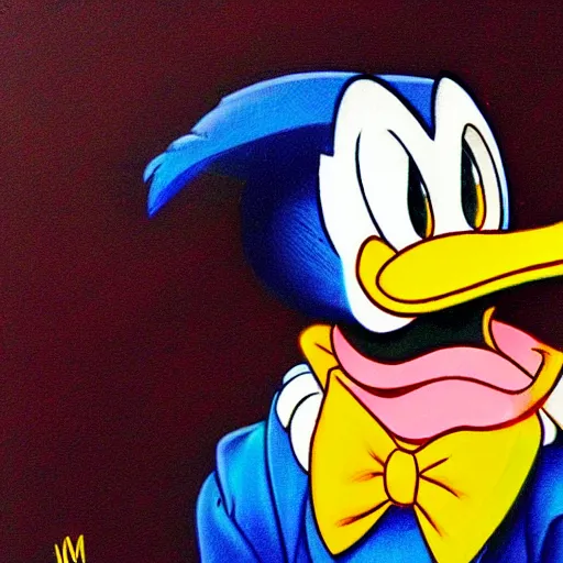 Prompt: Donald Duck by Kentaro Miura, Charachter Portrait,