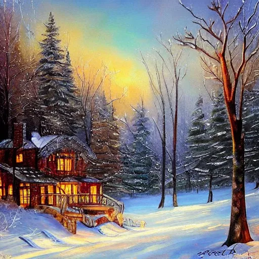 Prompt: winter wonderland, beautiful realistic painting