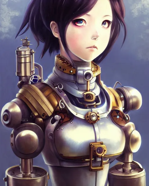 Image similar to portrait Anime Girl in mechanical armor steampunk cute-fine-face, pretty face, realistic shaded Perfect face, fine details. Anime. Bioshock steampunk realistic shaded lighting by katsuhiro otomo ghost-in-the-shell, magali villeneuve, artgerm, rutkowski Jeremy Lipkin and Giuseppe Dangelico Pino and Michael Garmash and Rob Rey