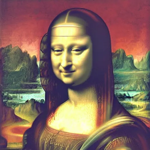 Image similar to queen of england painted as the monalisa