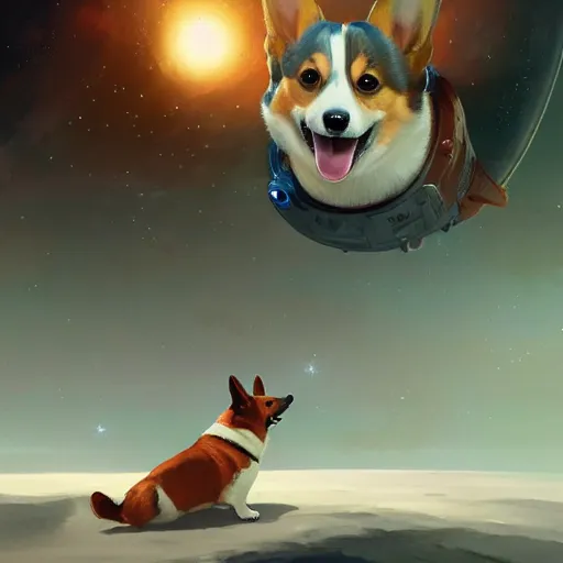 Prompt: a beautiful digital painting of a corgi cosmonaut in outer space, d & d character, concept art, greg rutkowski, trending on artstation