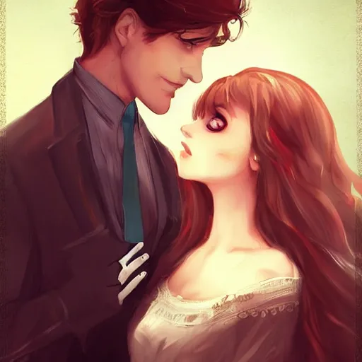 Image similar to He always knew she was the one :: dapper man handsome with beautiful hair and brown eyes, a smile to take your breath away. Cute and mine from the first meeting until the end of time :: in the art style of Charlie Bowater and Gabrielle Ragus :: hd - H 960