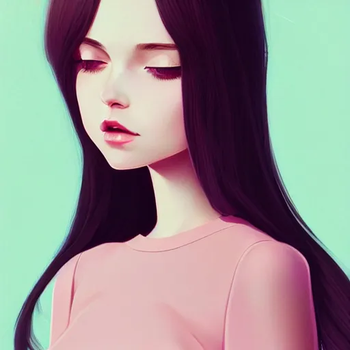 Image similar to adult female in summer dress art, pastel light pink very long hair, muted colors, matte print, pastel colors, ornate, digital art, digital painting, fan art, elegant, artstation, head is centered, by Ilya Kuvshinov