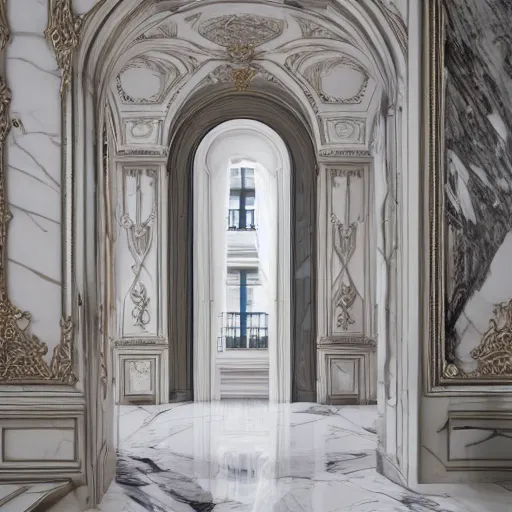 Image similar to parisian interior, white marble, interior design, arch daily, hyperrealistic, hyperdetailed, super detailed, uhd, uhd, 8 k, high resolution,
