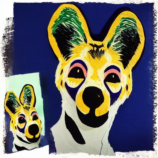 Image similar to african wild dog fursuit head in the style of van gogh