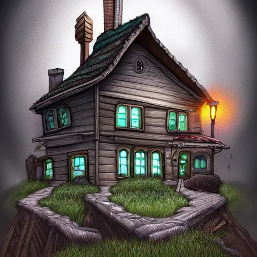 Image similar to house in the style of angrymikko, digital painting, fantasy art