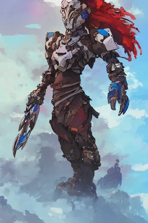 Image similar to combination suit armor aloy horizon forbidden west horizon zero dawn robot ninja mask helmet backpack tribal, art gta 5 comics, official fanart behance hd artstation by jesper ejsing, by rhads, makoto shinkai and lois van baarle, ilya kuvshinov, ossdraws radiating a glowing aura cgi rtx 2 0 2 2