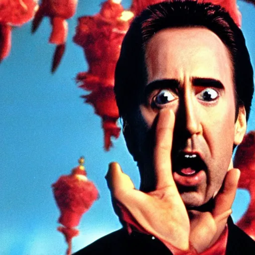 Prompt: nic cage in fantasia, disney,