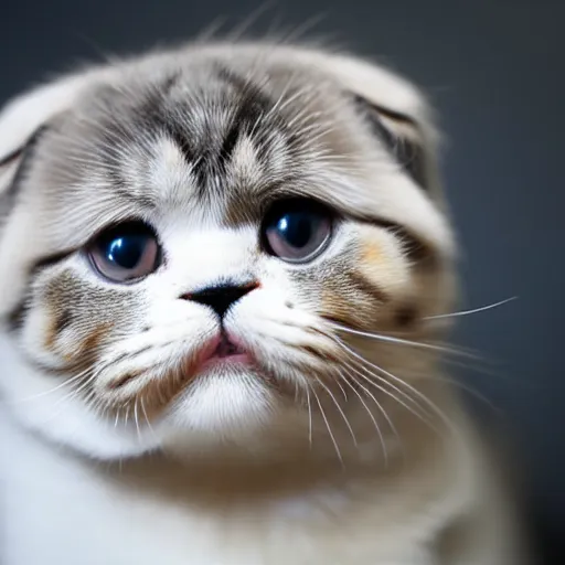 Prompt: adorable! portrait of chubby Scottish fold kitten, award winning, cutest kitten! happy, 4k