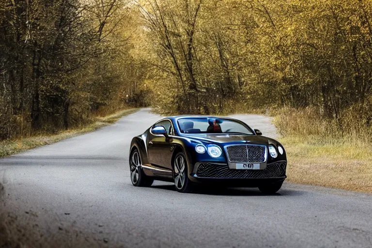 Image similar to Bentley Continental GT in shiny gold film drives along old Russian village road