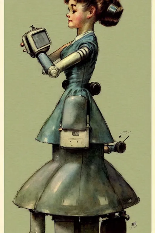 Image similar to (((((1950s maid robot art . muted colors.))))) by Jean-Baptiste Monge !!!!!!!!!!!!!!!!!!!!!!!!!!!
