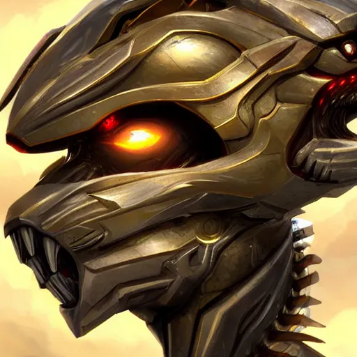 Image similar to Cyborg dragon portrait, artstation, Golden halo