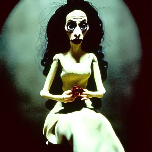 Image similar to claymation jacinda arden by jan svankmajer, hyperrealistic, very detailed, tim burton, 3 5 mm film still, gothic, horror, eldritch