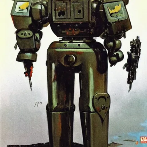 Prompt: a futuristic robot soldier, highly detailed, centered, painted by frank frazetta