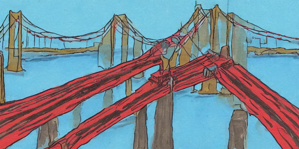 Image similar to collapsed san francisco bridge, childrens drawing