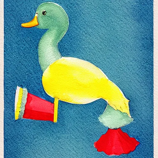 Image similar to watercolor yellow duck with party horn, cute illustration by claudia gadotti