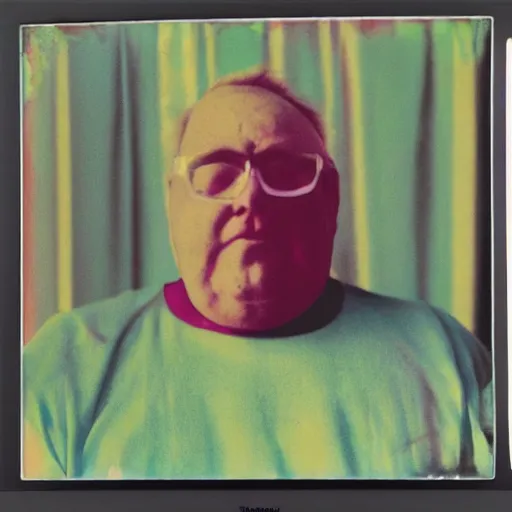 Image similar to color polaroid portrait of a fat man by andy warhol. holga, lomo