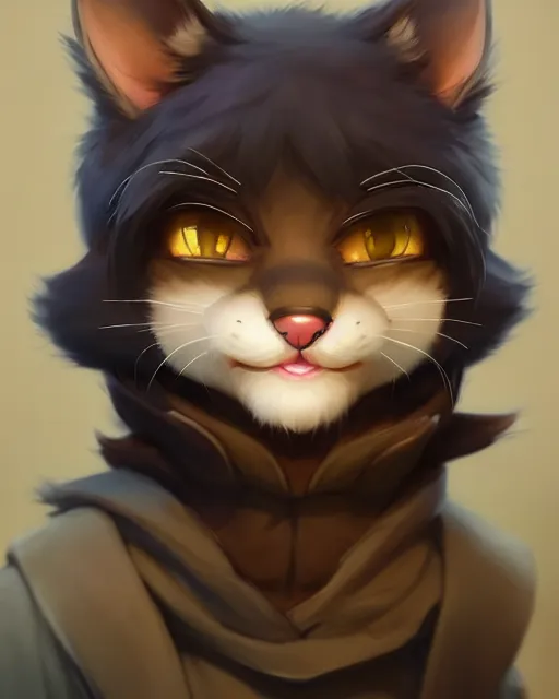 Image similar to character concept art of a cute young male anthropomorphic furry cat | | cute - fine - face, pretty face, key visual, realistic shaded perfect face, fine details by stanley artgerm lau, wlop, rossdraws, james jean, andrei riabovitchev, marc simonetti, and sakimichan, trending on artstation