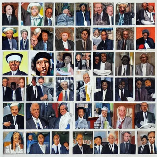 Image similar to an art piece in the form of a collage depicting members of parliament doing community service in the style of richard hamilton