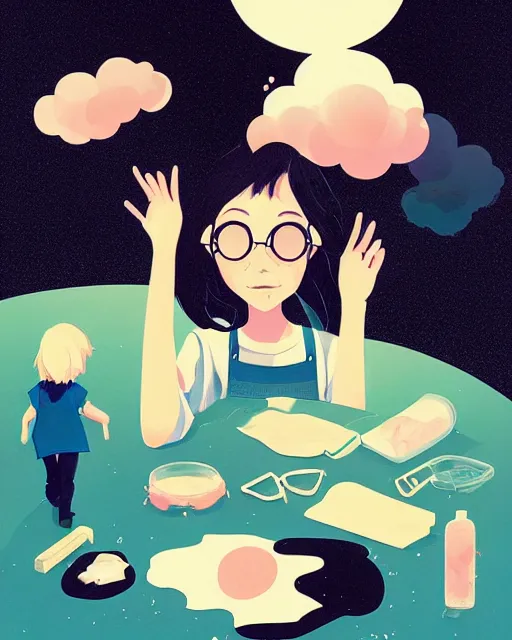 Image similar to a little girl is doing a science experiment. clean cel shaded vector art. minimalist illustration art by lois van baarle, artgerm, helen huang by makoto shinkai and ilya kuvshinov, rossdraws