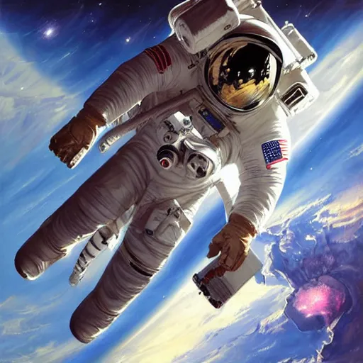 Prompt: astronaut space walking by tyler edlin, detailed
