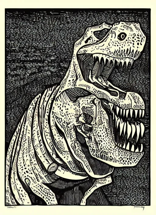 Image similar to dinosaur woodcut print by Samuel Jessurun de Mesquita