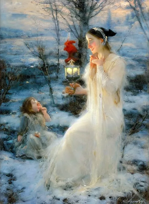 Image similar to the witch of frost by eugene boudin and vladimir volegov and alexander averin and delphin enjolras and daniel f. gerhartz