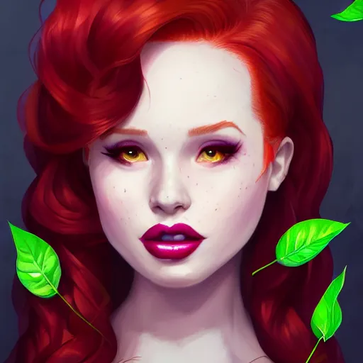 Image similar to portrait of Madelaine Petsch as Poison Ivy, art by lois van baarle and loish and ross tran and rossdraws and sam yang and samdoesarts and artgerm, middle shot, digital art, highly detailed, intricate, sharp focus, Trending on Artstation HQ, deviantart, unreal engine 5, 4K UHD image