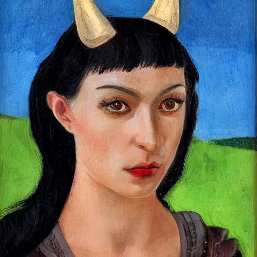 Prompt: portrait of a female black haired halfelves with two swords and pointy ears