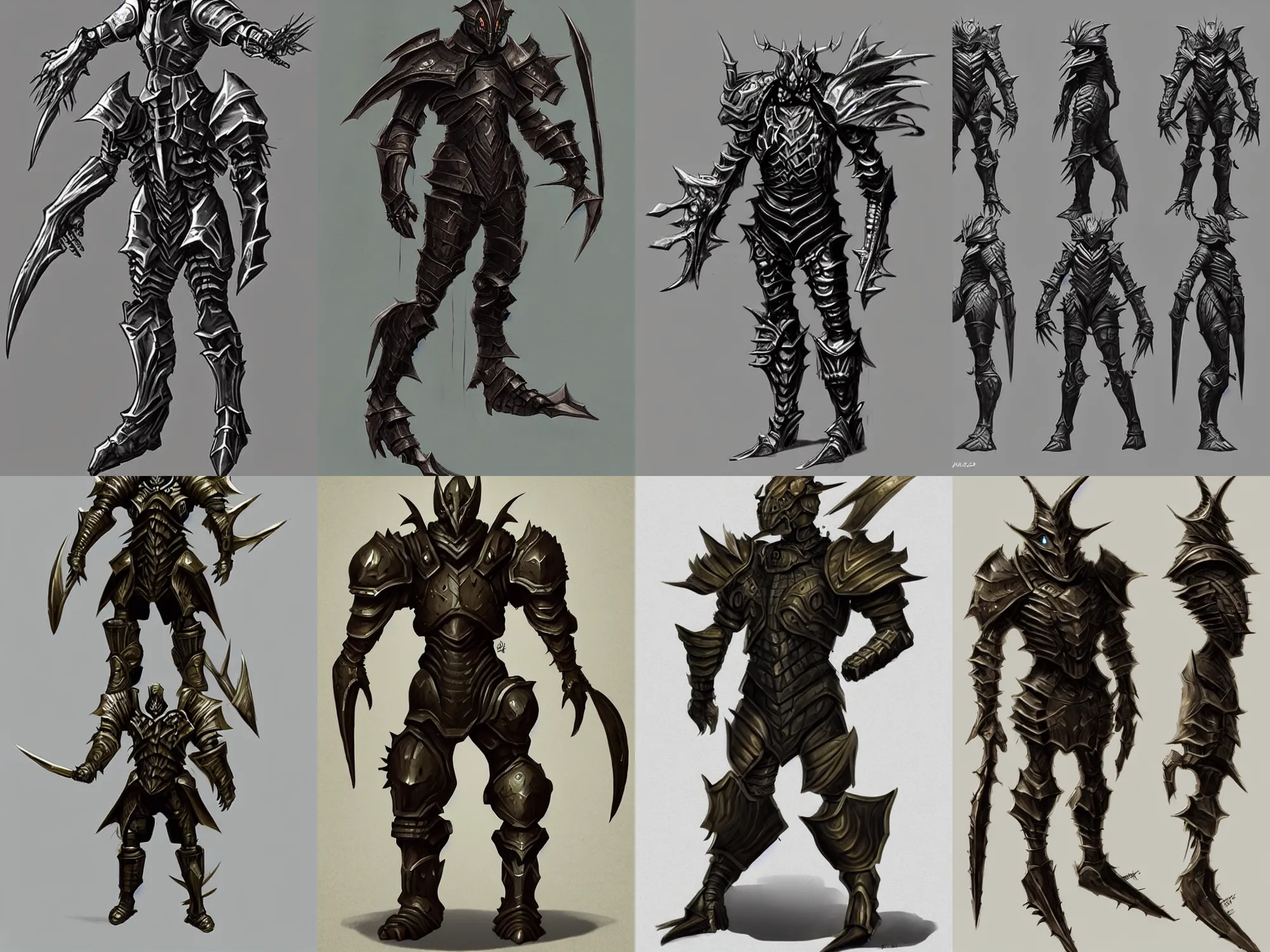 Prompt: armored character, bizarre proportions, fantasy concept art