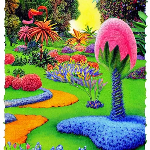 Image similar to ! dream a beautiful landscape with incredible flora by dr. seuss