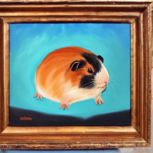 Prompt: oil painting of a heroic guinea pig.