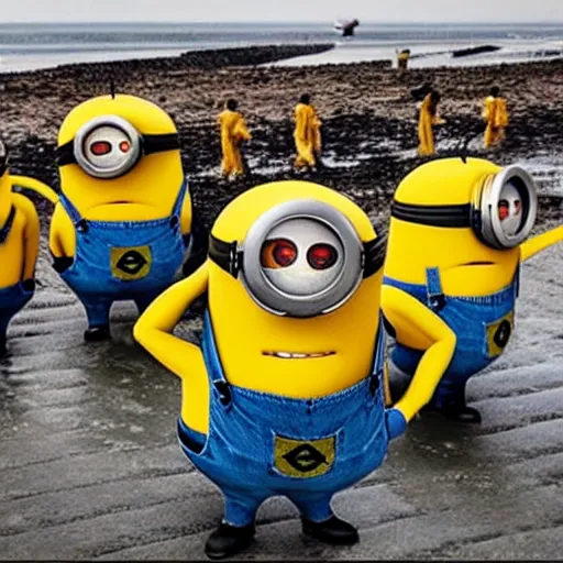 Image similar to “minions landing on D-Day, 4k, award winning”