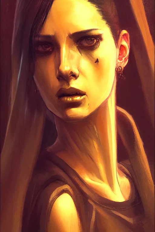 Image similar to character portrait cyberpunk blade runner 2 0 4 9 ( ( ( ( ( ( ( ( totally definitely not negative no not girl with the pearl earring inspired, well maybe a little ) ) ) ) ) ) ), character design, painting by gaston bussiere, katsuya terada, frank frazetta, tom of finland, trending on artstation