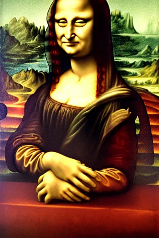 Image similar to oil painting of zombie mona lisa by leonardo da vinci