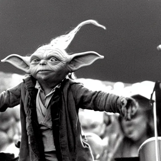 Image similar to yoda performing at woodstock