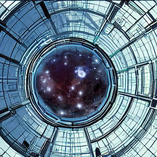 Image similar to spherical greenhouse in space, symmetry, artstation