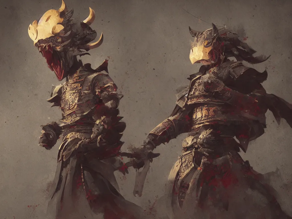 Prompt: samurai with demon mask, old japanese room on backround, artstation, cgsociety, greg rutkowski, wlop