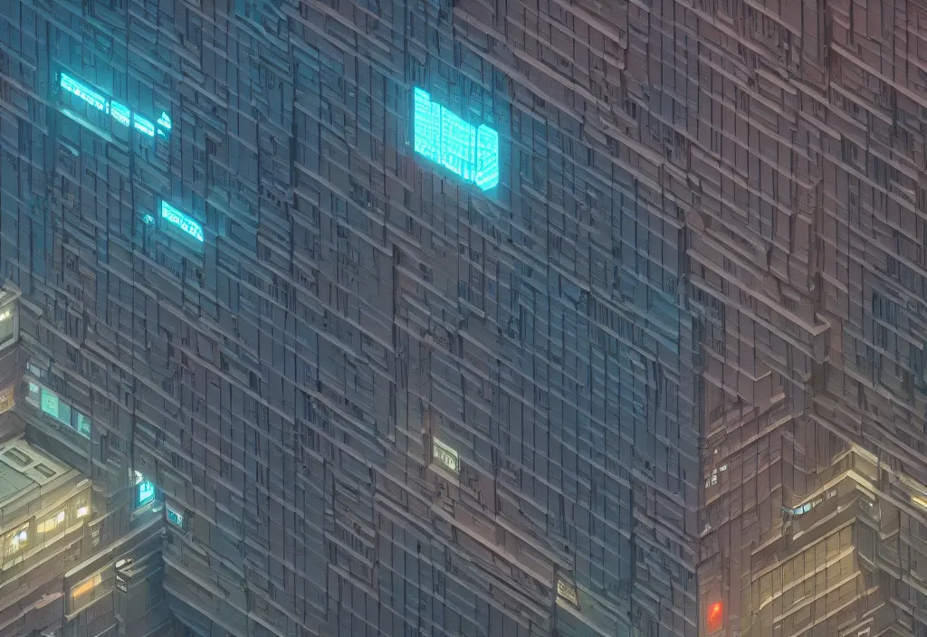 Image similar to a single giant cyberpunk building, magicavoxel cinematic lighting, 4k