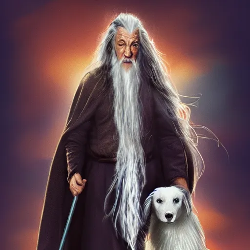 Prompt: movie poster, gandalf riding a border collie, movie poster text, autumn colors, artstation