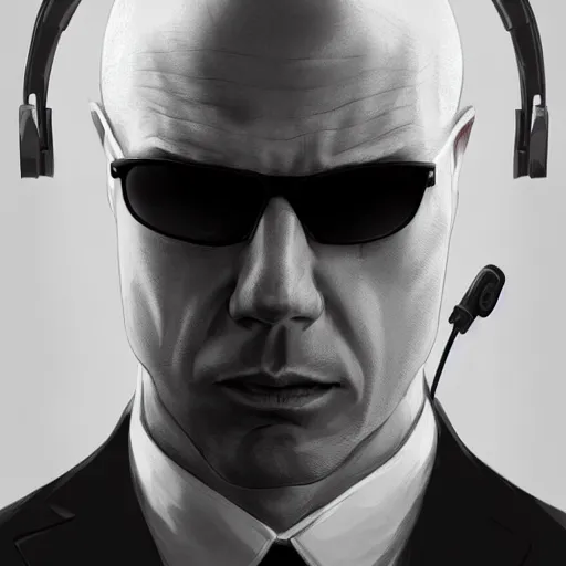 Image similar to a portrait pf agent 4 7 from hitman wearing headphones, highly detailed, digital art, artstation, concept art, smooth, sharp focus, greg rutkowski, wlop